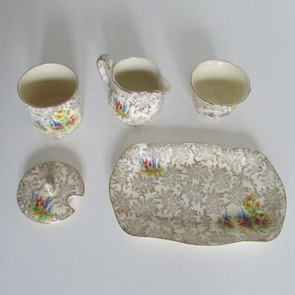 Vintage Sugar and Creamer Tray set, Shelton Ivory - Picture 6 of 10